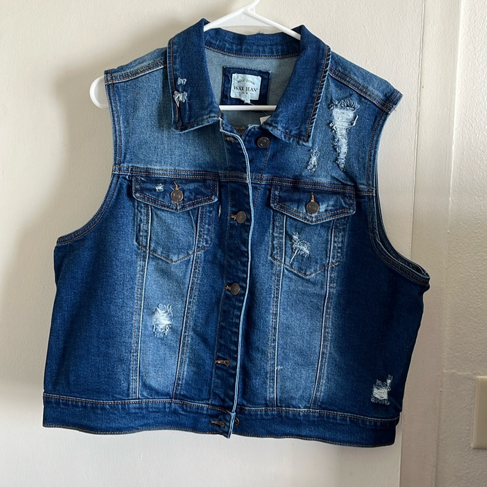 Wax Jean Distressed Denim Vest